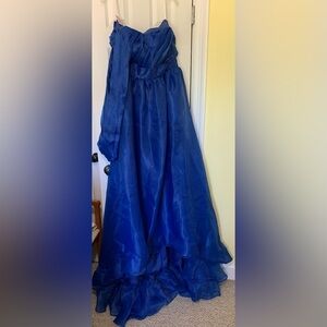 Royal Blue Iridescent Organza Wet Look Shimmer Layers Pleats Gown